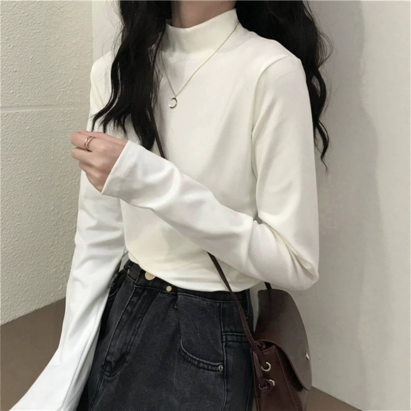Thermal long-sleeve T-shirt for girls, suitable for autumn and winter, for junior high and high school students, thickened, with a half-high collar, used as a base layer top Thermal long-sleeve T-shirt for girls, suitable for autumn and winter, for junior high and high school students, thickened, with a half-high collar, used as a base layer top