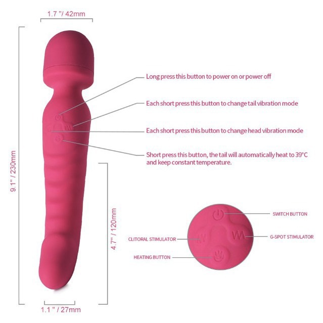 Varilla vibratoria multifrecuencia para mujeres, carga completa, goma doble, calefacción, fabricante de vibradores divertidos de doble cabeza para mujeres