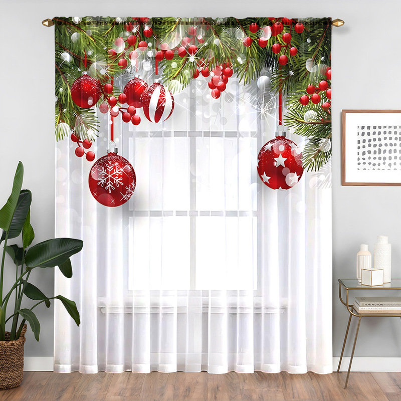 1pc new Christmas series window screen 3D digital printing factory direct bedroom living room decoration wear rod window screen