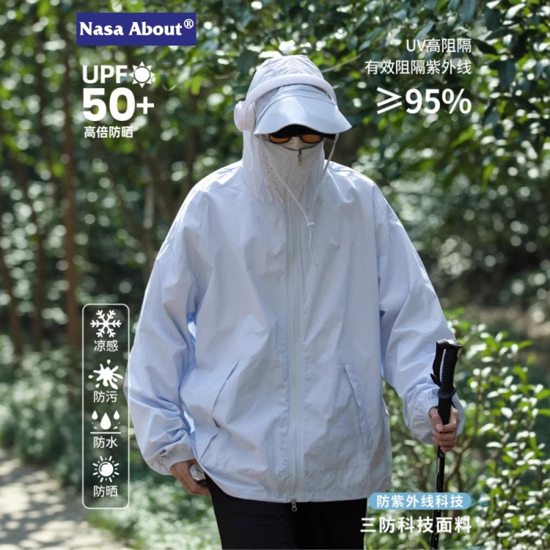 Nasaupf50+ Ice Silk Sun Protection Clothing for Men, Thin Anti-Uv Sun Protection Clothing, Jacket, Fishing Sun Protection Clothing for Men