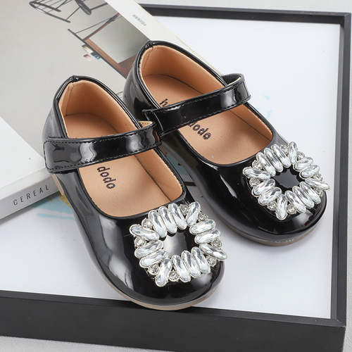 Children's Princess Patent Leather Spring Korean Version Children's Water Diamond Mary Jane Single Shoes Soft Sole Baby Dou Dou Shoes