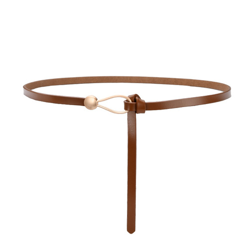 Cowhide thin belt for women genuine leather versatile knotted water drop buckle decorative belt Korean style fashion multi-color belt wholesale
