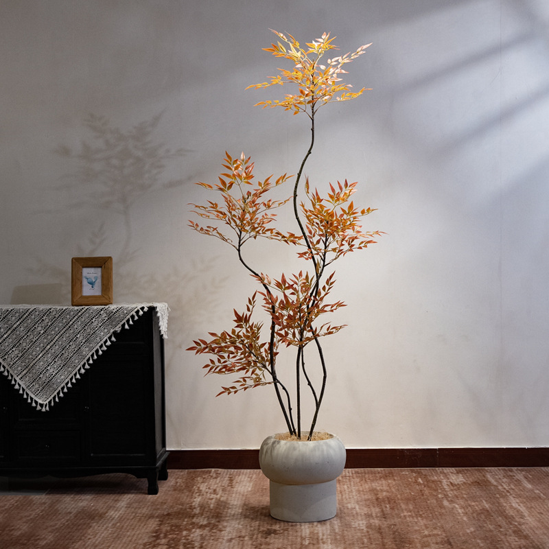 赤い南天竹のシミュレーション緑植の高級な豪華な造花テレビの壁の置物の客間の装飾の着地する大型の盆栽|undefined