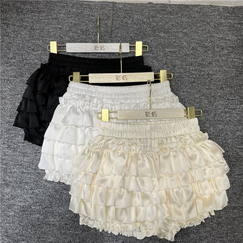 2025 Early Autumn New Multi-Layered Ruffled Pure Lust Satin Ballet Shorts Skirt Cake Skirt Fluffy Skirt for Women