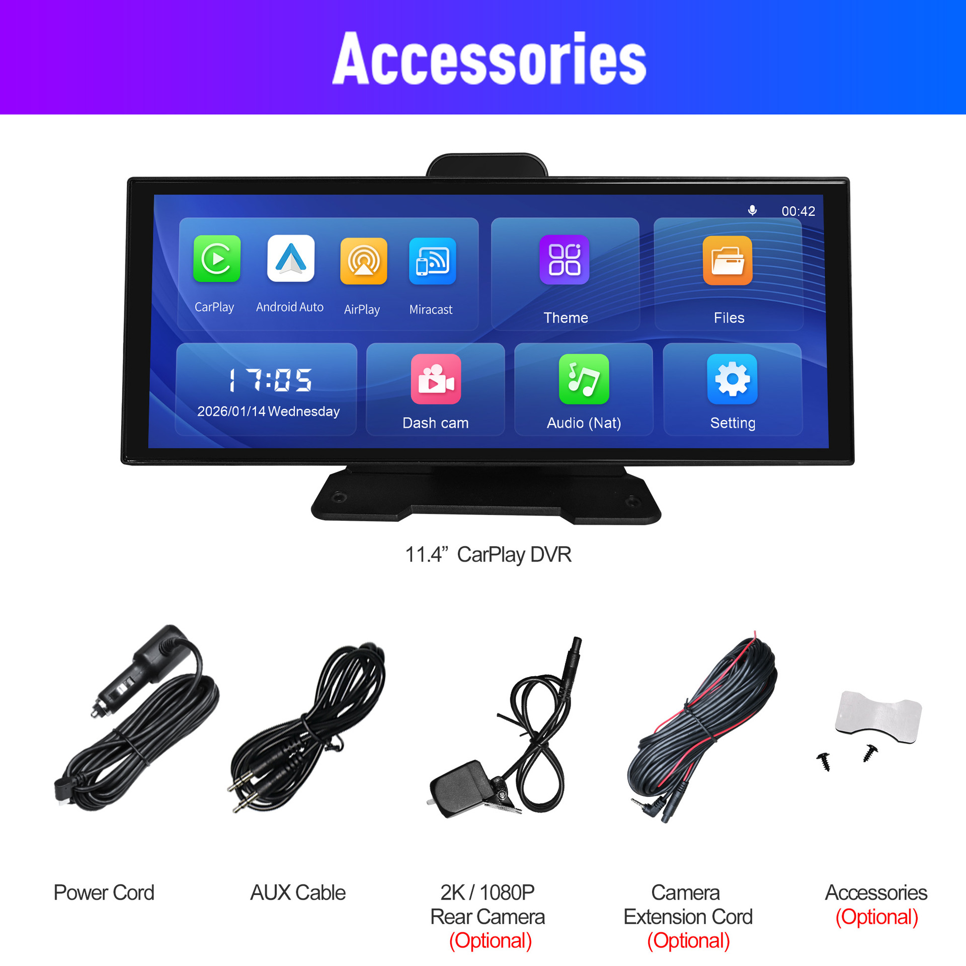 11.4-Inch 4K Driving Recorder Wireless Carplay Smart Screen Car Navigation Car Adas Recorder