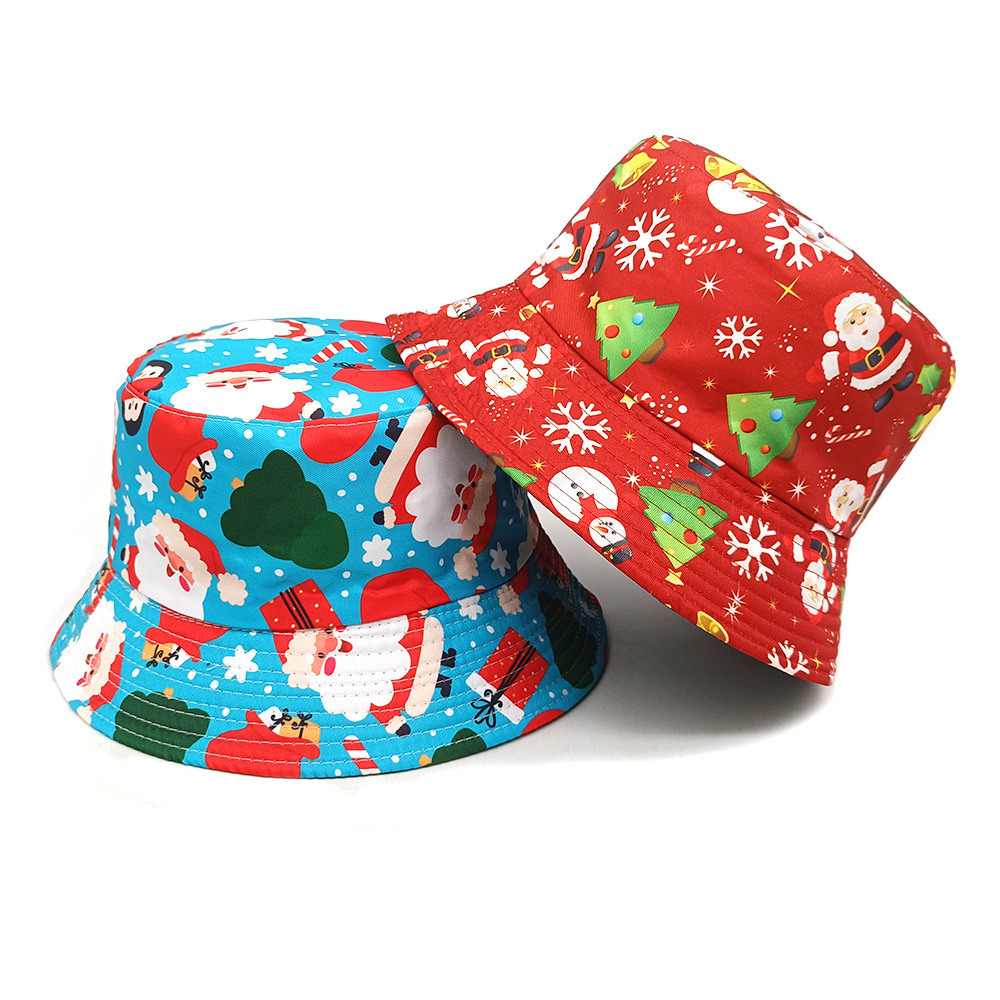 Nouveau Père Noël Bonhomme de neige Flocon de neige Cadeau Imprimé Pot de pêcheur Chapeau de Noël pour femme_voghion.com