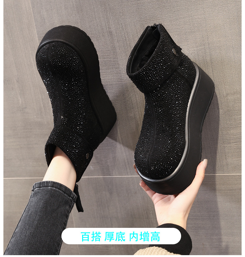 Giày boot nữ cổ cao lót nhung giữ ấm, đế dày độn cao chống trượt — Màu đen chi tiết 1