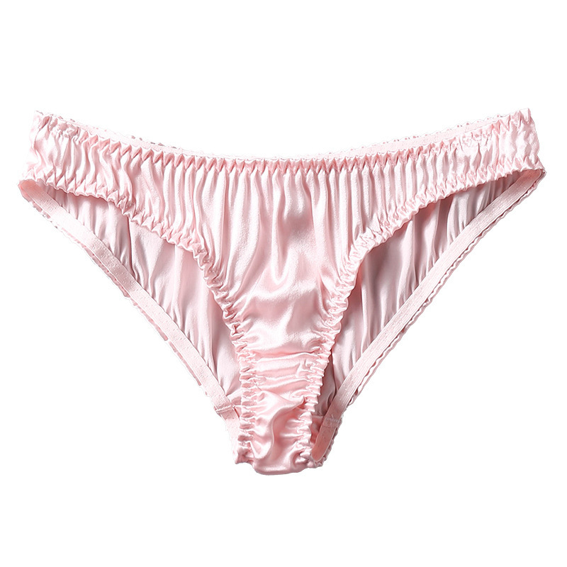 Stretch Silk Sexy Thong Women's Silk Comfortable Underwear Low Waist Briefs Breathable Solid Color T-pants