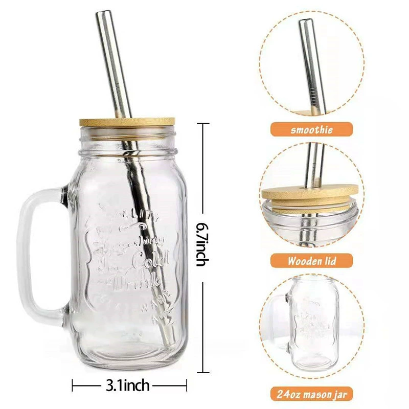 Glass Tea Mug, Transparent Handled Cup with Stainless Steel Straw, 480/720 ml Options