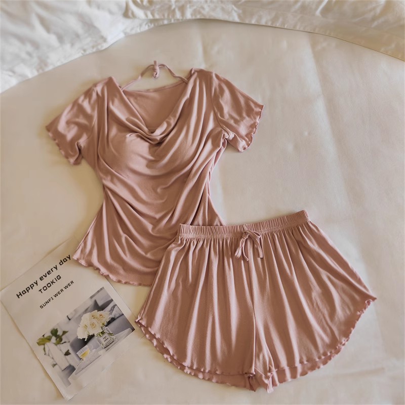 33027.2#젠틀 누드 파우더(고정 가슴 패드 포함) 반팔 + 반바지