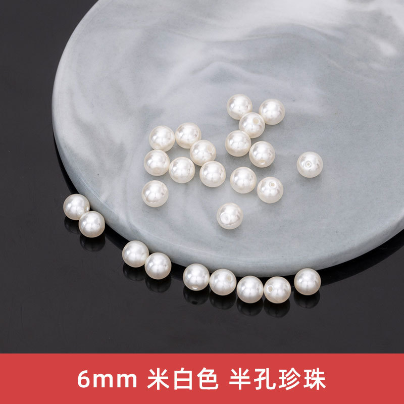Cuentas sueltas de imitación de perla hechas a mano con agujeros, material de perla artificial de plástico, accesorios de cuentas de medio agujero para bricolaje