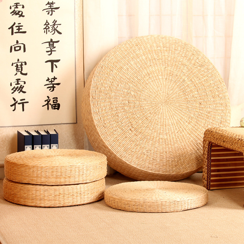 Fúten tejido de paja tejido a mano meditación de arroz y té, yoga japonés, culto al Buda, arrodillado, cojín grueso