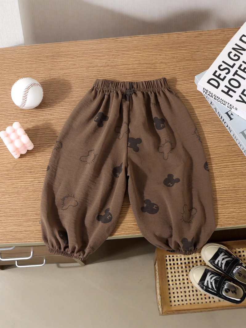 Summer Ice Silk and Linen Bloomers for Kidsren, Loose and Cool Floral Anti-Mosquito Pants, Breathable and Thin, Baby Leggings for Men and Women