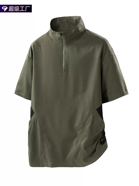 New Summer Outdoor plus size T-shirt Sunscreen Casual Quick-drying Clothes Breathable Solid Color M-8XL Half Zipper Short-sleeved Men