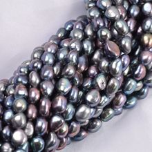 天然淡水珍珠散珠 巴洛克8-10mm孔雀绿黑色两面光直孔DIY配件项链