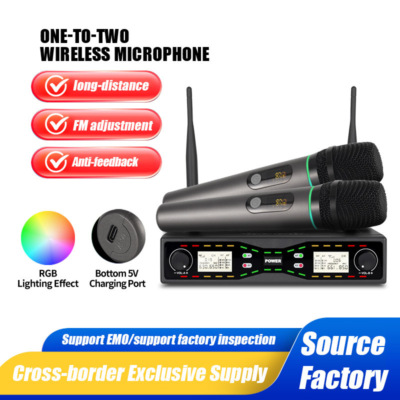 Cross-Border Wireless Microphone, Dual-Channel Professional U-Band, Small Metal Microphone for Home Meetings, Karaoke, Direct Supply from Manufacturer Cross-Border Wireless Microphone, Dual-Channel Professional U-Band, Small Metal Microphone for Home Meetings, Karaoke, Direct Supply from Manufacturer