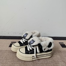 新款冬季复古加绒帆布鞋女板鞋子女式保暖厚底高帮女鞋远波5293M