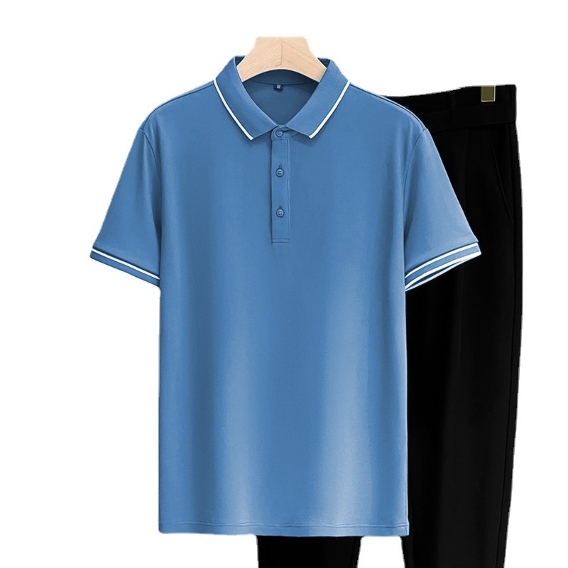 Tiktok verano nuevo Polo camisa de los hombres de seda de hielo de manga corta juvenil casual simple moda todo partido solapa camiseta