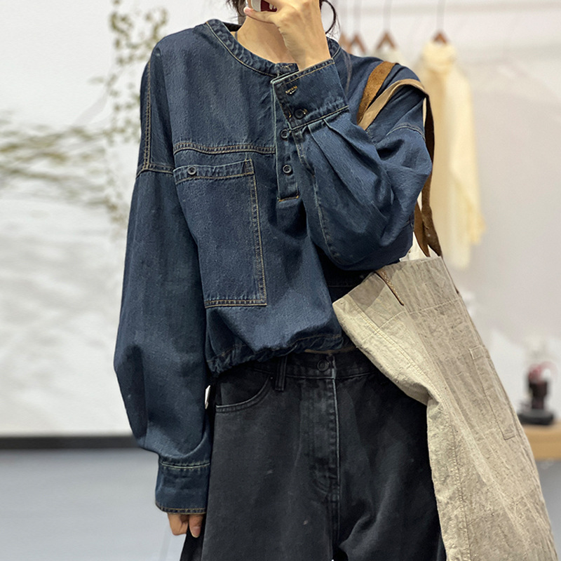 Autumn solid color denim shirt