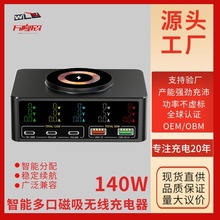 多口USB充电器140W智能数显磁吸无线充快充氮化镓充电器