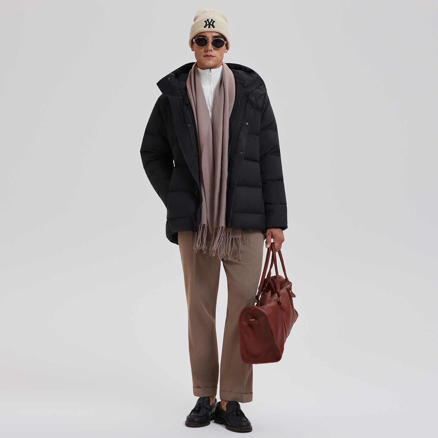 Men's Sports Hooded down Jacket for Autumn and Winter Running, Three-Proof, Five-Panel, Thickened Goose Down, Warm Versatile Fitness Coat