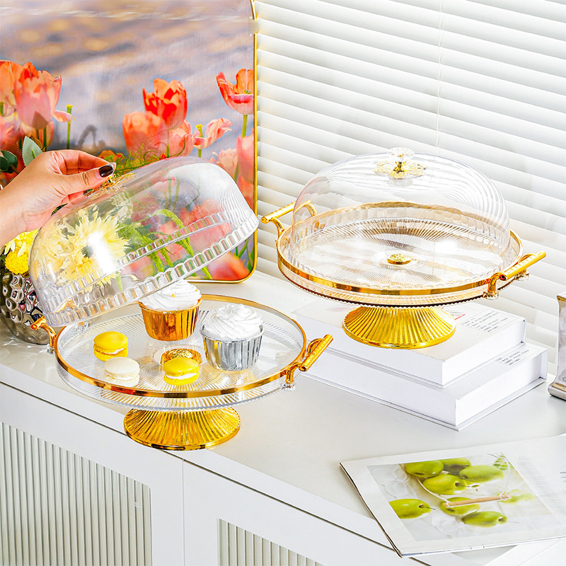 Household Nordic Style Plastic Tray with Lid Round Cake and Dessert Display Stand Candy Tray Party Decorative Tray