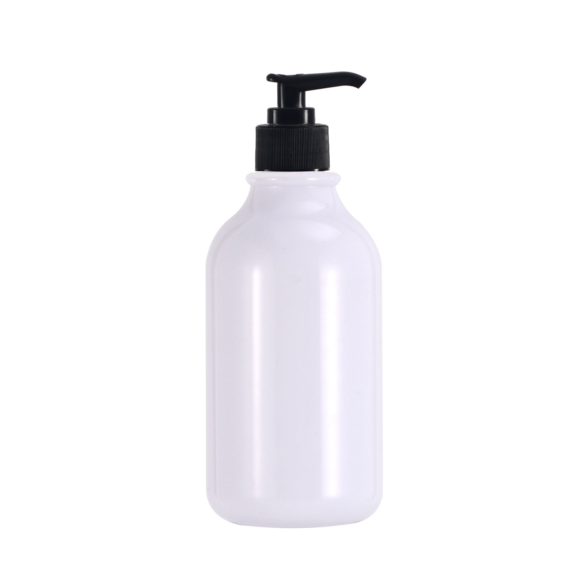 Botella de loción corporal de 300 ml en stock con hombros redondeados, botella dispensadora de plástico tipo pulsador para loción, botella de champú de PET de 500 ml.