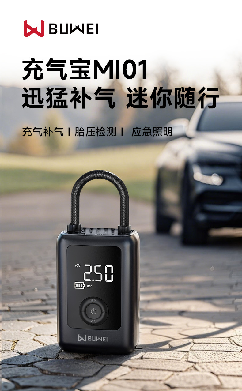 Buwei Portable Car Air Pump Cordless Digital Display Tire Inflator