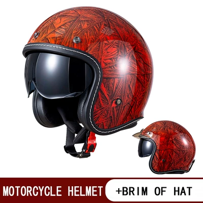 Motosiklet kaskı (dəbilqə) — Motorcycle Helmet, Three-Quarter 3/4 Half - 618-retro-red-endoscope-with-brim-m