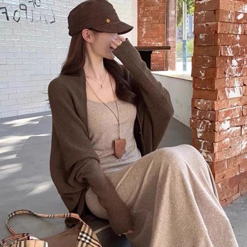 2026 Autumn New Loose Batwing Long Sleeve Knit Cardigan, Vintage Lazy Style Versatile Shawl Top Coat