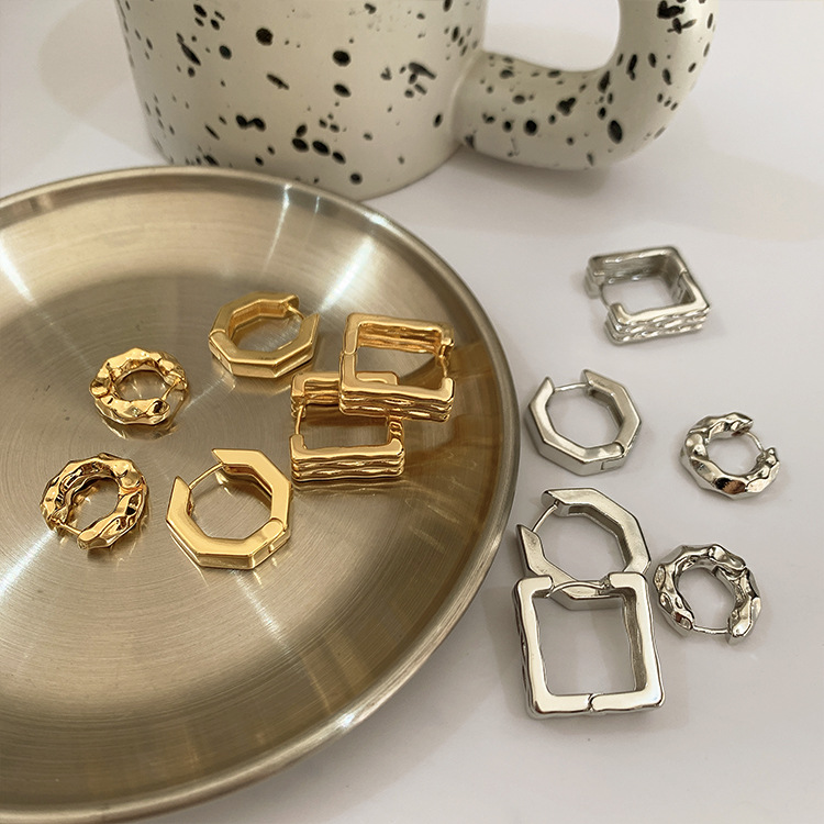 洋氣耐看ins小眾肌理感耳扣圈圈方形幾何耳環簡約冷淡風耳飾耳環