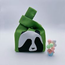 女针织包手提包可爱熊猫水桶帽百搭休闲手拎包时尚托特包饭盒袋