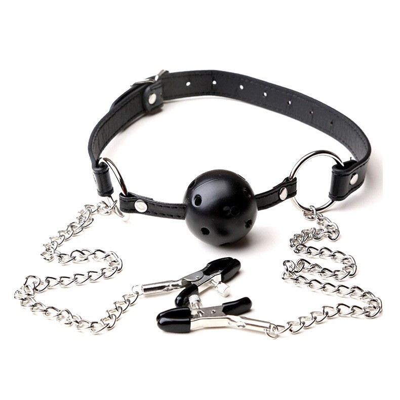 Sex ball mouth plug breast clamp torture breast clamp binding forced deep throat flail conditioning adult alternative gag ball