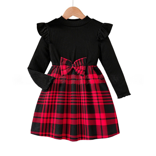 eBay Spring and Autumn Women's Children's Skirt Thick Warm Cool Cute Flared Sleeve Plaid Long Sleeve Dress Children's Winter Toddler Clothing