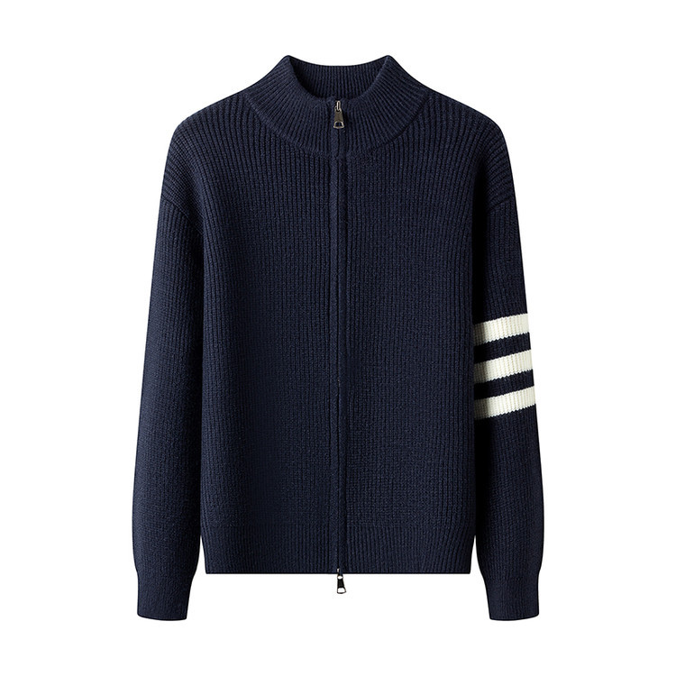 Comercio exterior otoño nuevo versátil medio cremallera cardigan suéter casual chaqueta de hombre joven suéter de punto rayado