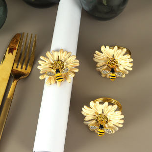 Amazon new oil dripping painted Daisy Diamond bee napkin ring Western hotel table napkin buckle wholesale
