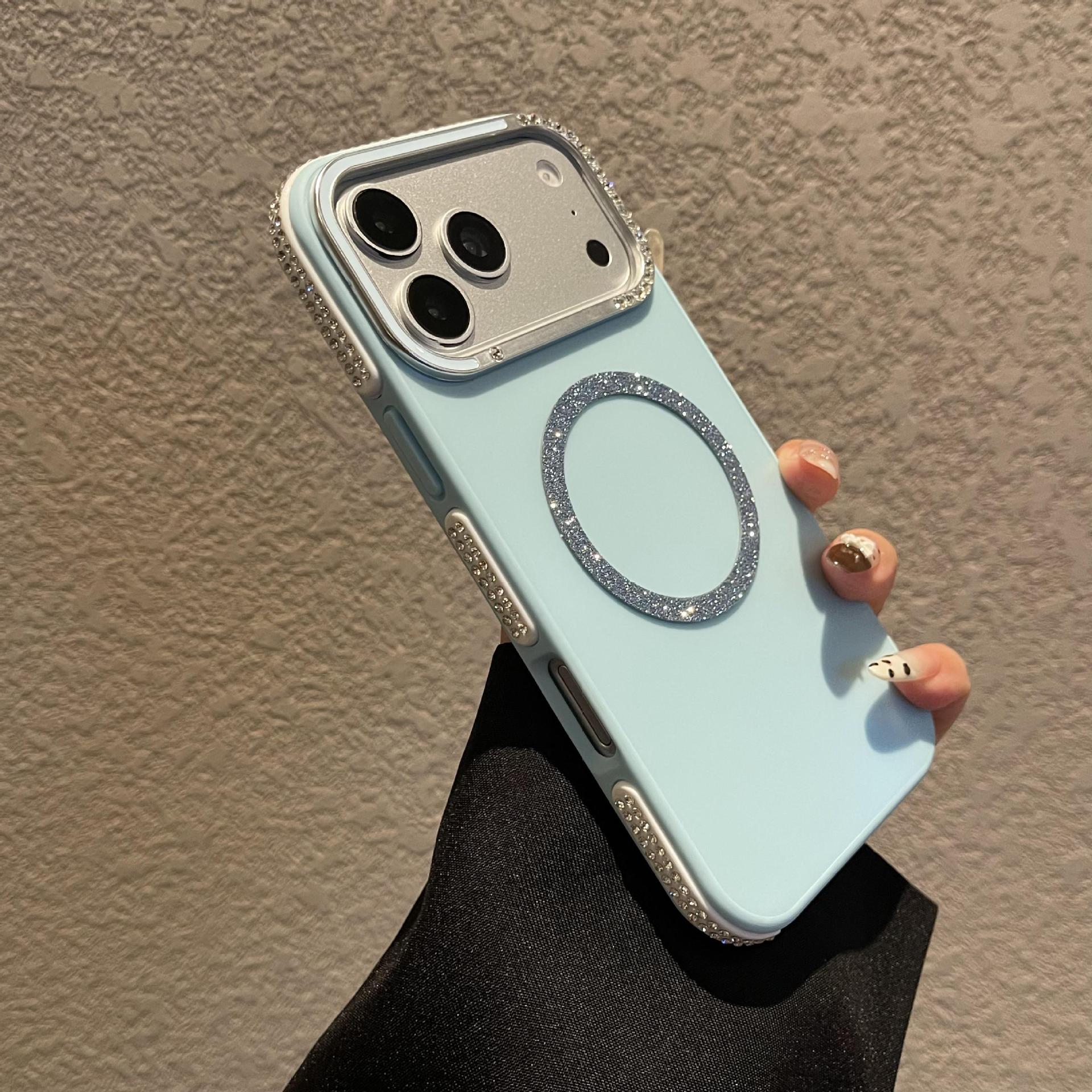 Rose Red Sparkling Diamond Phone Case Magnetic Protective Cover_voghion.com