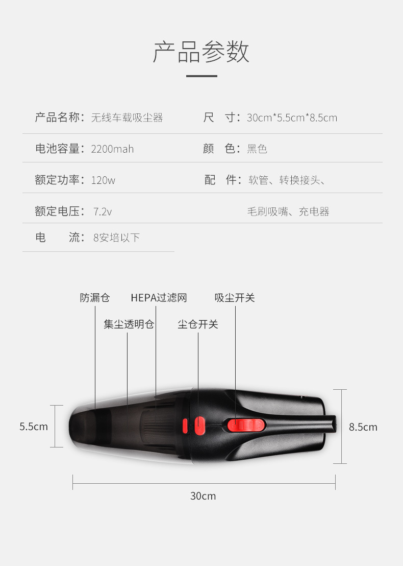 Car Vacuum Cleaner, Dual-Use for Car and Home, Rechargeable, Powerful, Small, Handheld, Mini, Household, High Suction, Wired