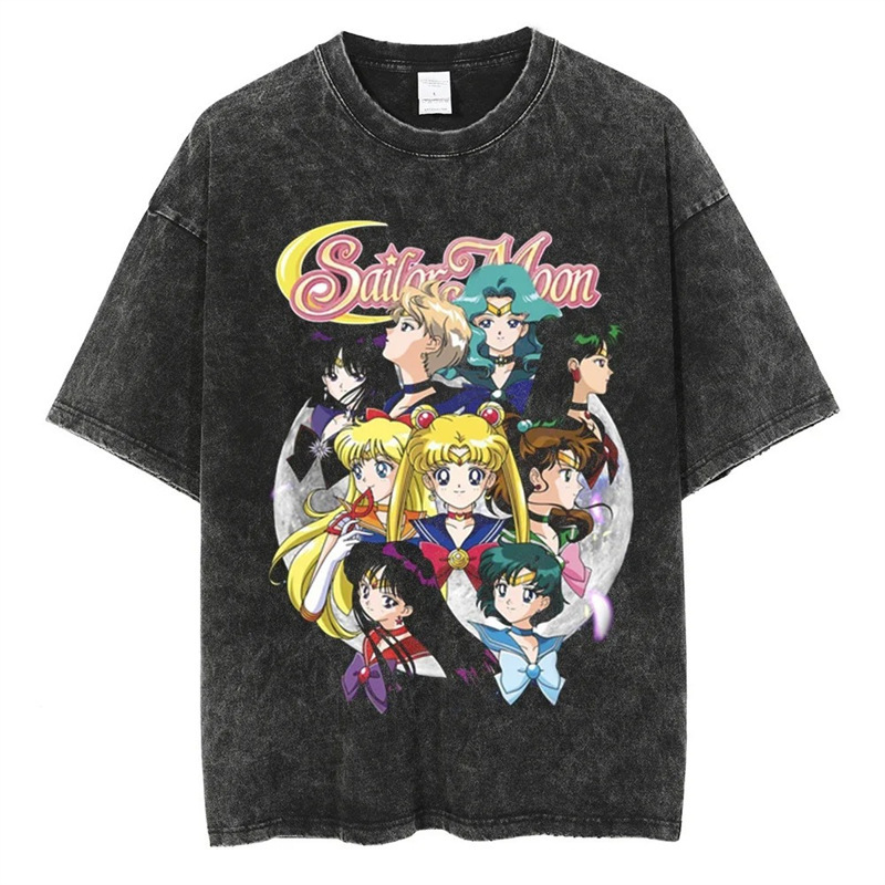 2025 New Independent Station Export Loose Men's and Women's Printed Retro Washed T-Shirt Harajuku Japanese Version