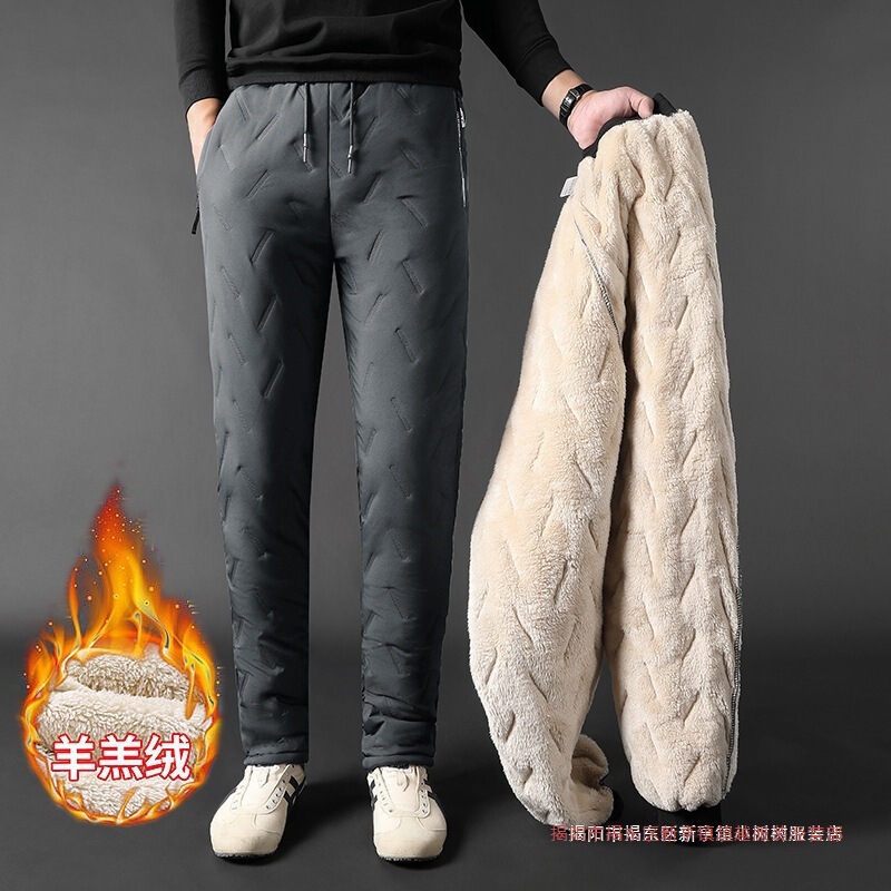 Men's Winter Simple Warm Lamb Fleece Pants, Fleece-Lined, Thickened, Windproof, Waterproof, Outdoor Straight Plus-Size Pants Men's Winter Simple Warm Lamb Fleece Pants, Fleece-Lined, Thickened, Windproof, Waterproof, Outdoor Straight Plus-Size Pants