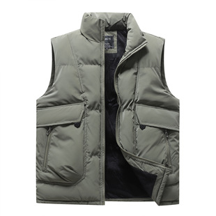 Winter Men's Cotton Vest Casual Solid Color Versatile Cotton Vest Jacket Ready-Made Cross-Border Foreign Trade Wholesale Warm