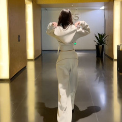 白灰色休闲运动套装女卫衣休闲裤子一整套秋冬季2025新款韩系穿搭