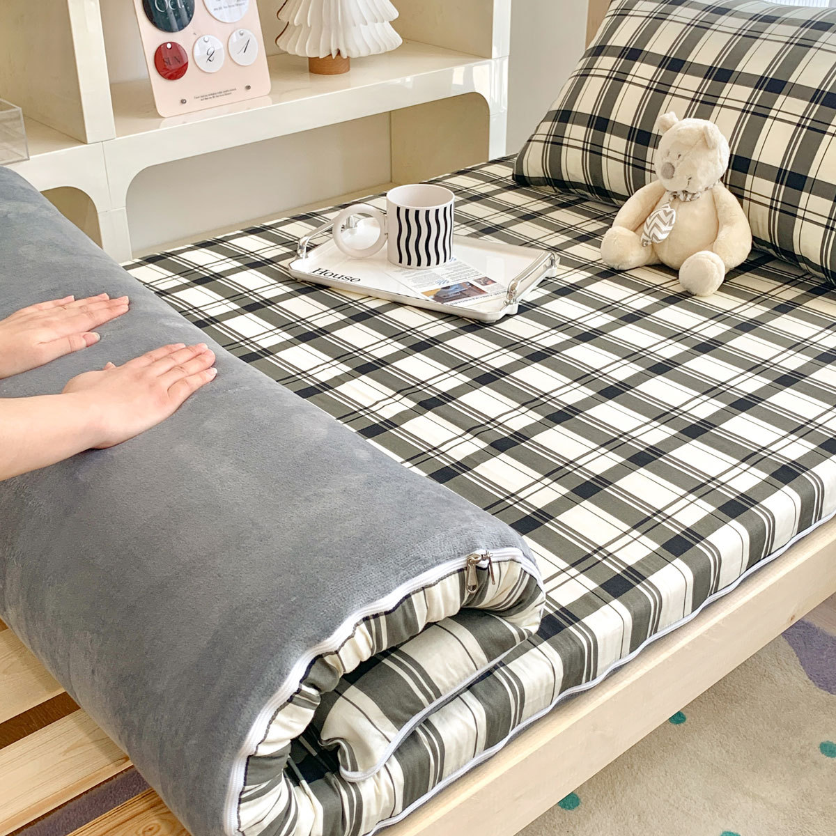 Colcha de cama de algodón de una sola pieza cubierta de cama individual de algodón para dormitorio de estudiantes cubierta protectora de colchón para niños con todo incluido disponible de doble cara