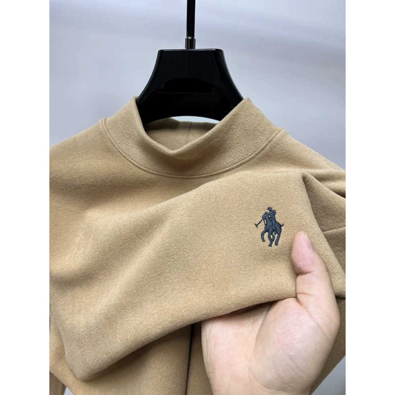 加厚双面德绒保暖内搭打底衫男半高领秋冬磨毛T恤男休闲贴身上衣