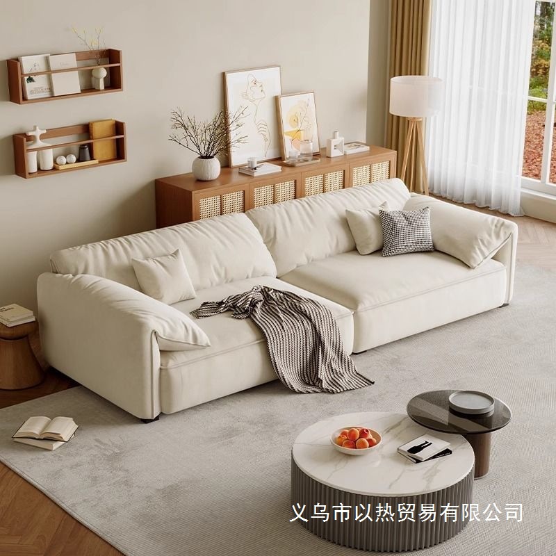 2025 New Elephant Ear Leather Art Cream Style Sofa Small Apartment Living Room Cat Fleece Rental Sofa