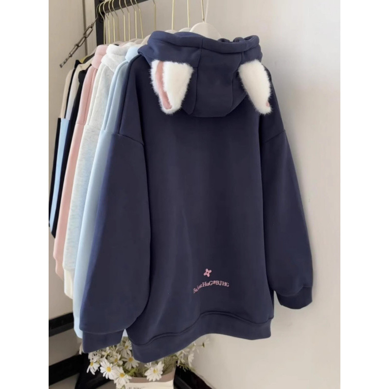 (2개) 13 라인 부드러운 소녀 귀여운 마오 마오 귀 기모 후드 스웨터 여성의 가을과 겨울 한국의 게으른 바람 느슨한 코트