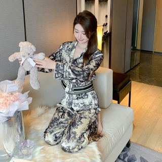 【丛林短款】春秋新款冰丝睡衣女高级感轻奢印花长袖裤气质家居服