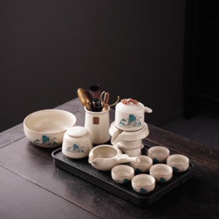 New Automatic Tea Set suit Household Ruyao Lazy Tea Making Artifact High-grade Stone Mill Teapot Tea Cup Complete Tea Set
