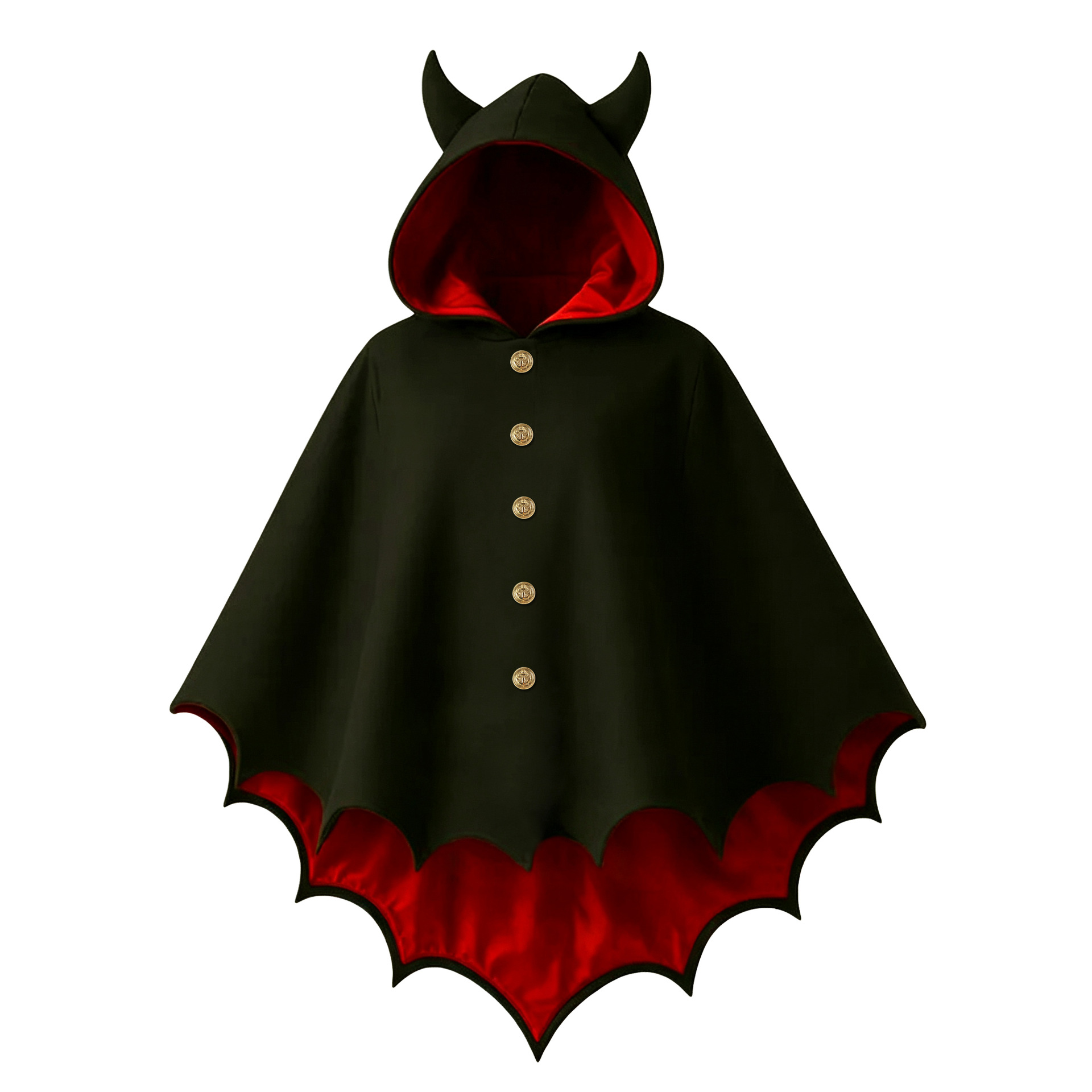 Black and Red Contrasting Color Cape, Adult Halloween Demon Cloak, Gothic Style Outerwear, Couple's Holiday Costume Supply