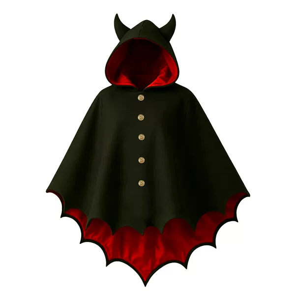 Black and Red Contrasting Color Cape, Adult Halloween Demon Cloak, Gothic Style Outerwear, Couple's Holiday Costume Supply